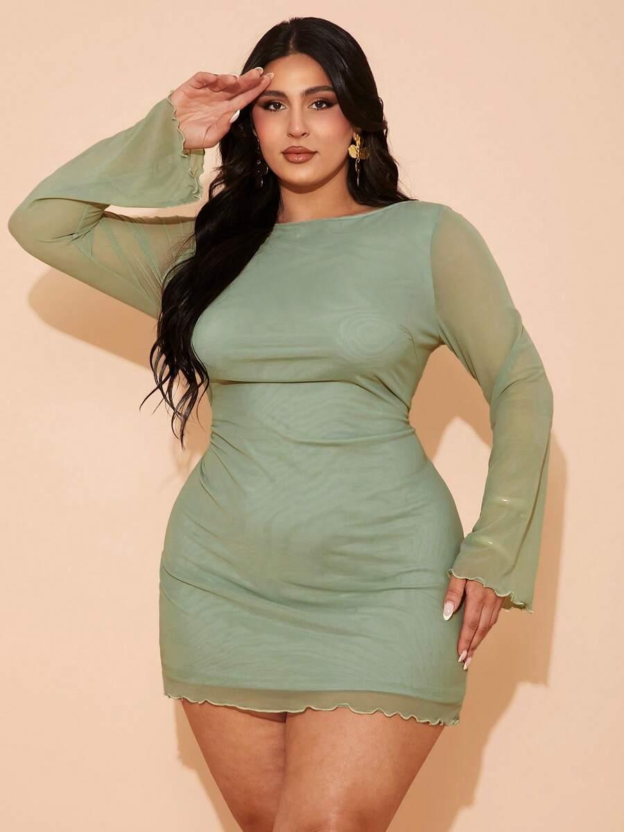 SHEIN ZIELONA MINI SUKIENKA DŁUGI RĘKAW S06__50