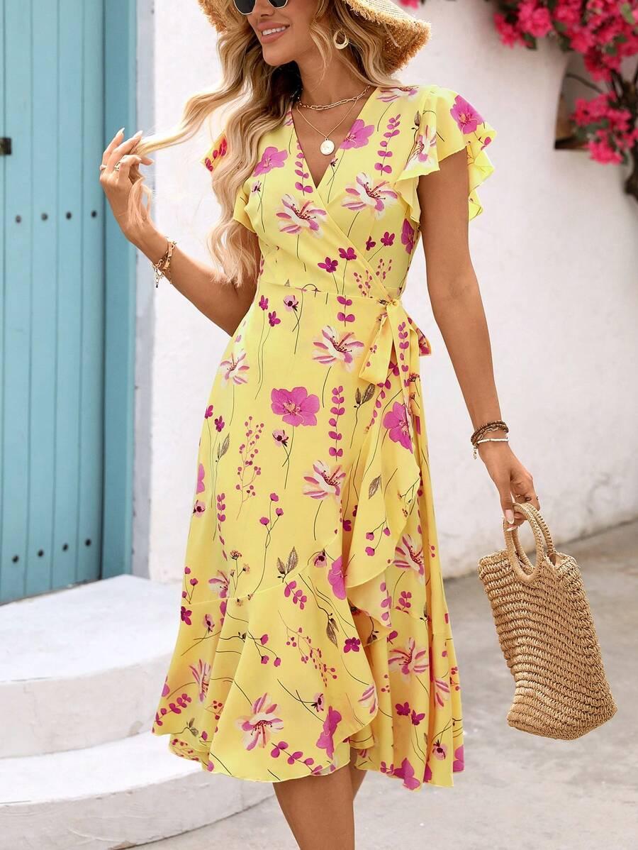 SHEIN ŻÓŁTA SUKIENKA WIĄZANIE S06__S