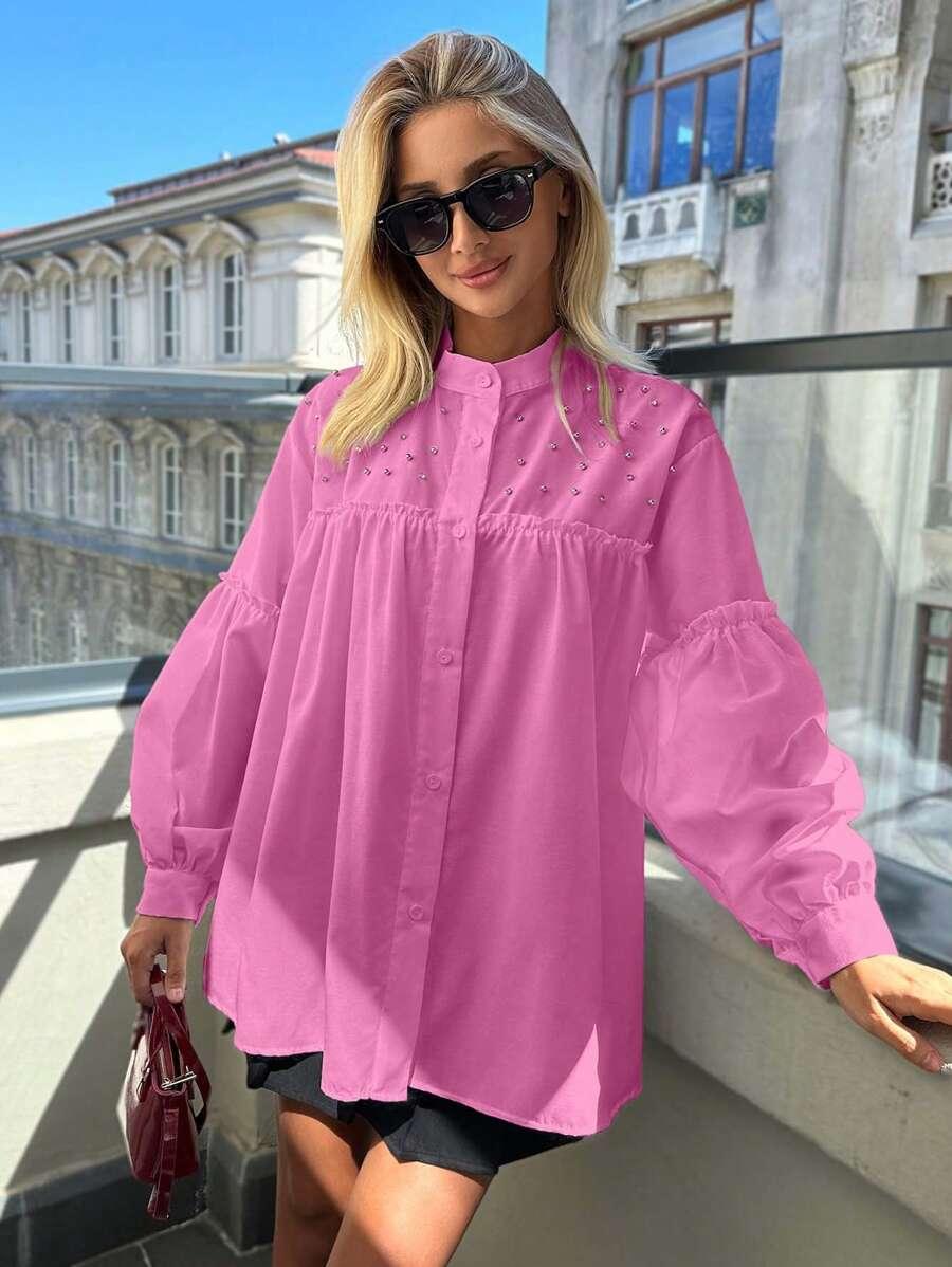 SHEIN RÓŻOWA KOSZULA ZDOBIENIA S06__M