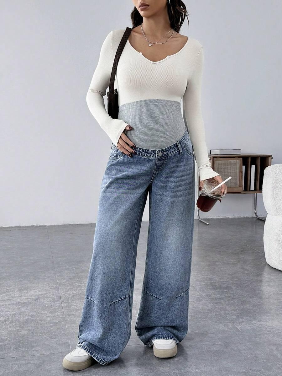 SHEIN NIEBIESKIE CIĄŻOWE SPODNIE JEANS S06__M