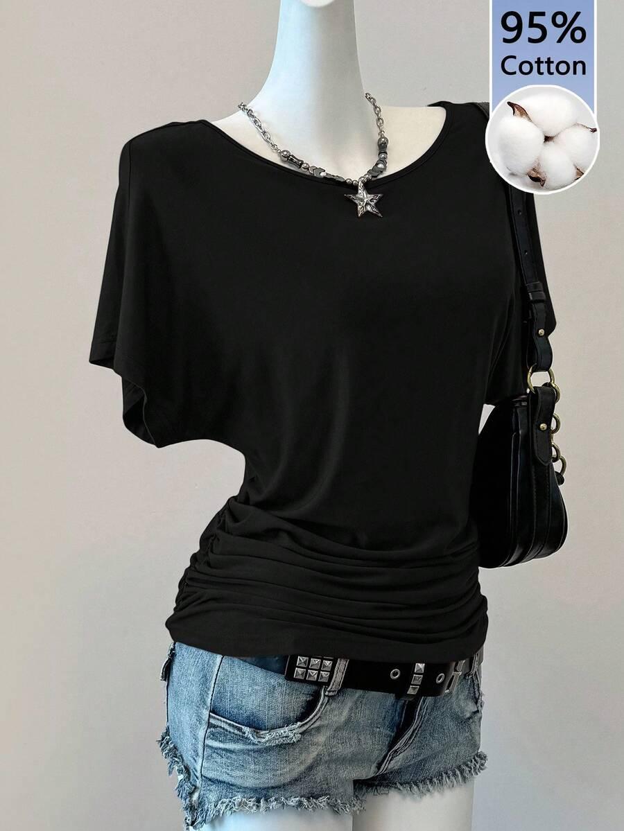 SHEIN CZARNA BLUZKA OKRĄGŁY DEKOLT PK01__M