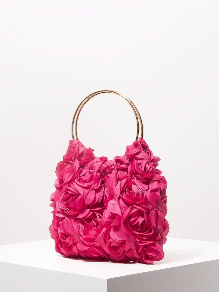 SHEIN RÓŻOWA TOREBKA KWIATY 3D S07__1X18X24CM