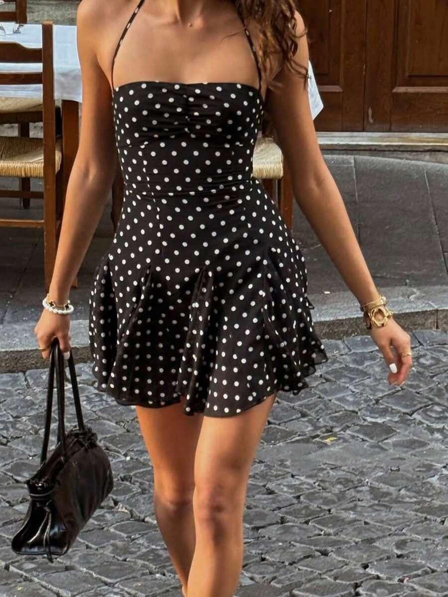 SHEIN CZARNA MINI SUKIENKA NA RAMIĄCZKACH GROSZKI S09__XL