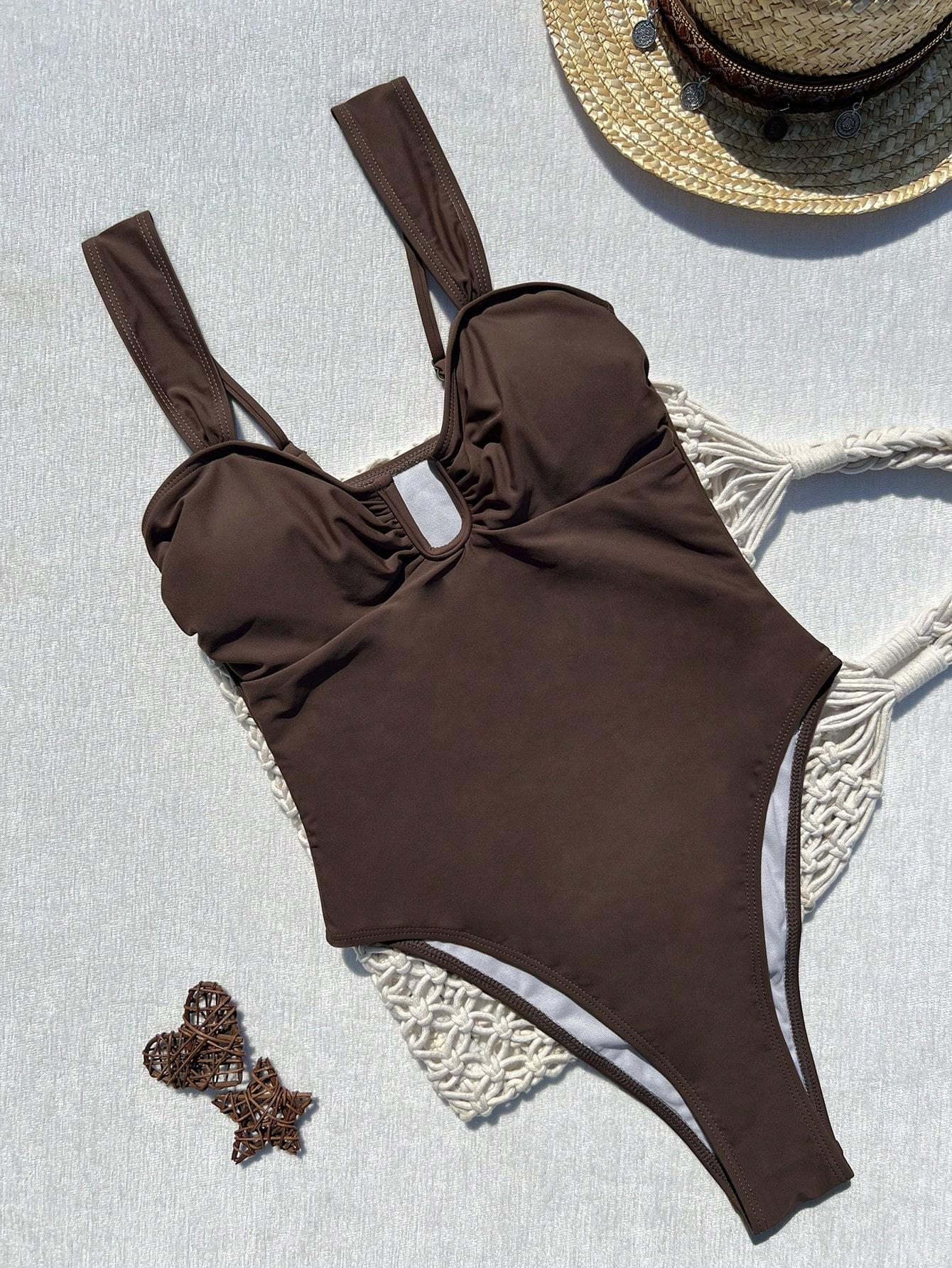 SHEIN JEDNOCZĘŚCIOWY BRĄZOWY STRÓJ KĄPIELOWY S09__XL
