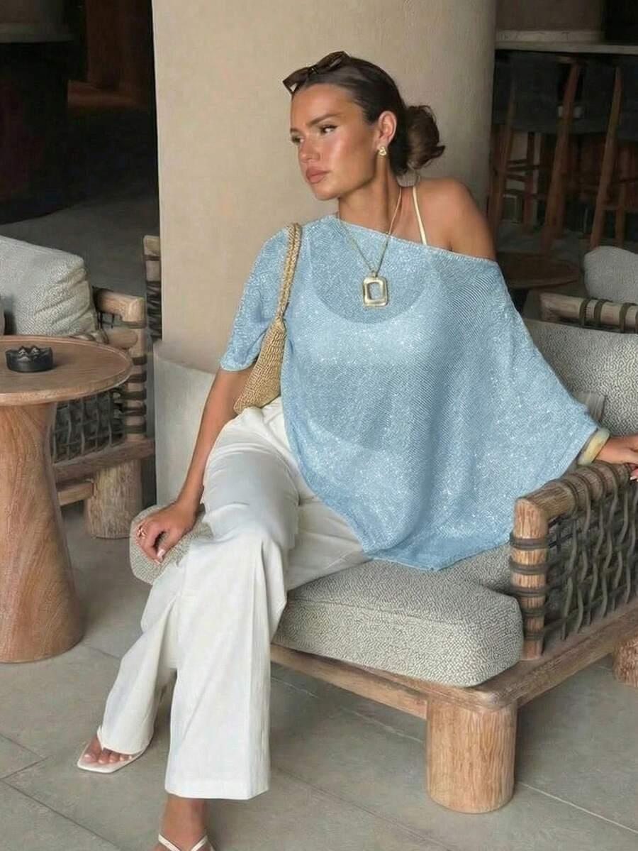 SHEIN NIEBIESKA BLUZKA POŁYSK S09__M