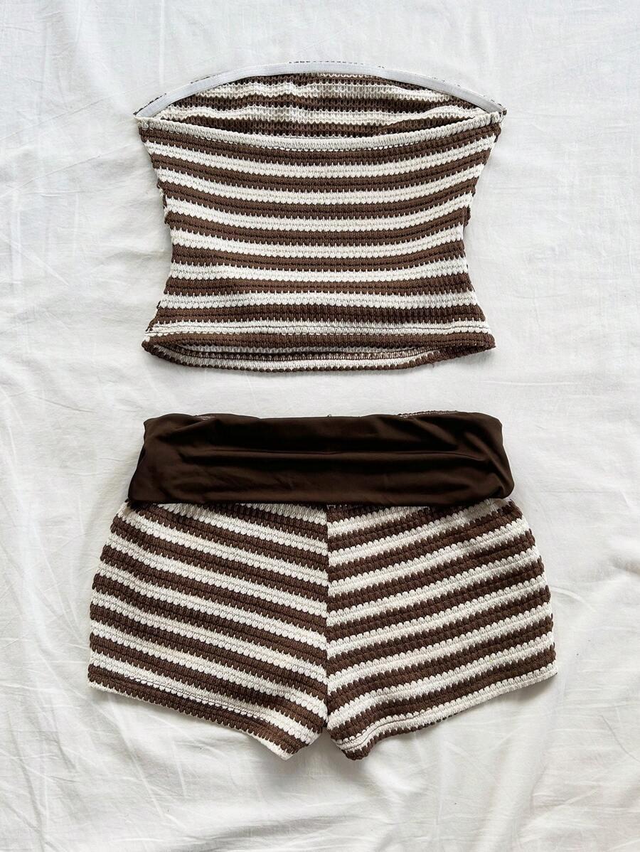 SHEIN DZIANINOWY KOMPLET PASKI TOP KRÓTKIE SPODENKI S06__M
