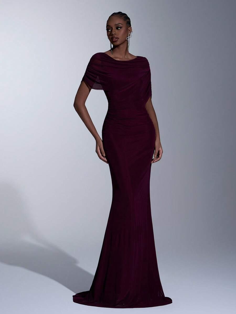 SHEIN BORDOWA MAXI SUKIENKA LEJĄCY DEKOLT S06__L