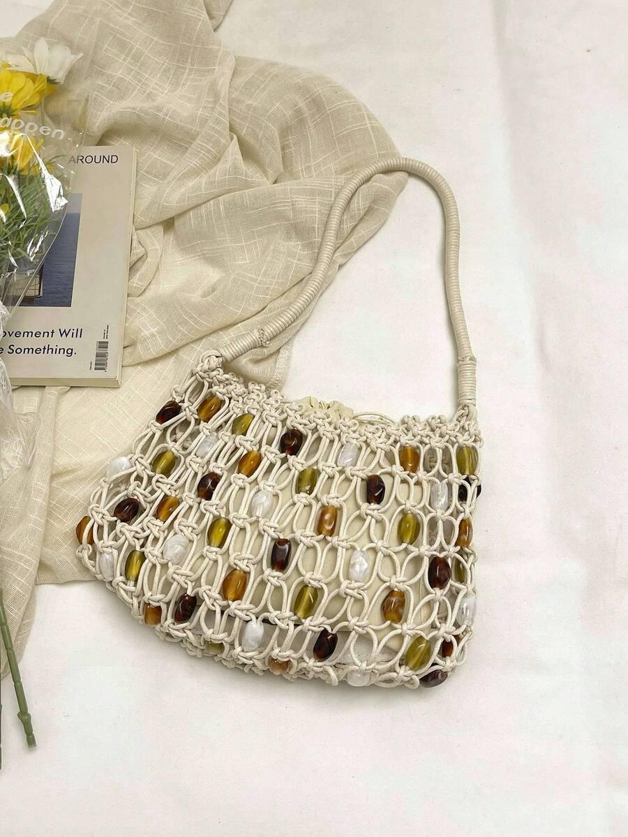 SHEIN BIAŁA PLECIONA TOREBKA NA RAMIĘ S07 24X20CM