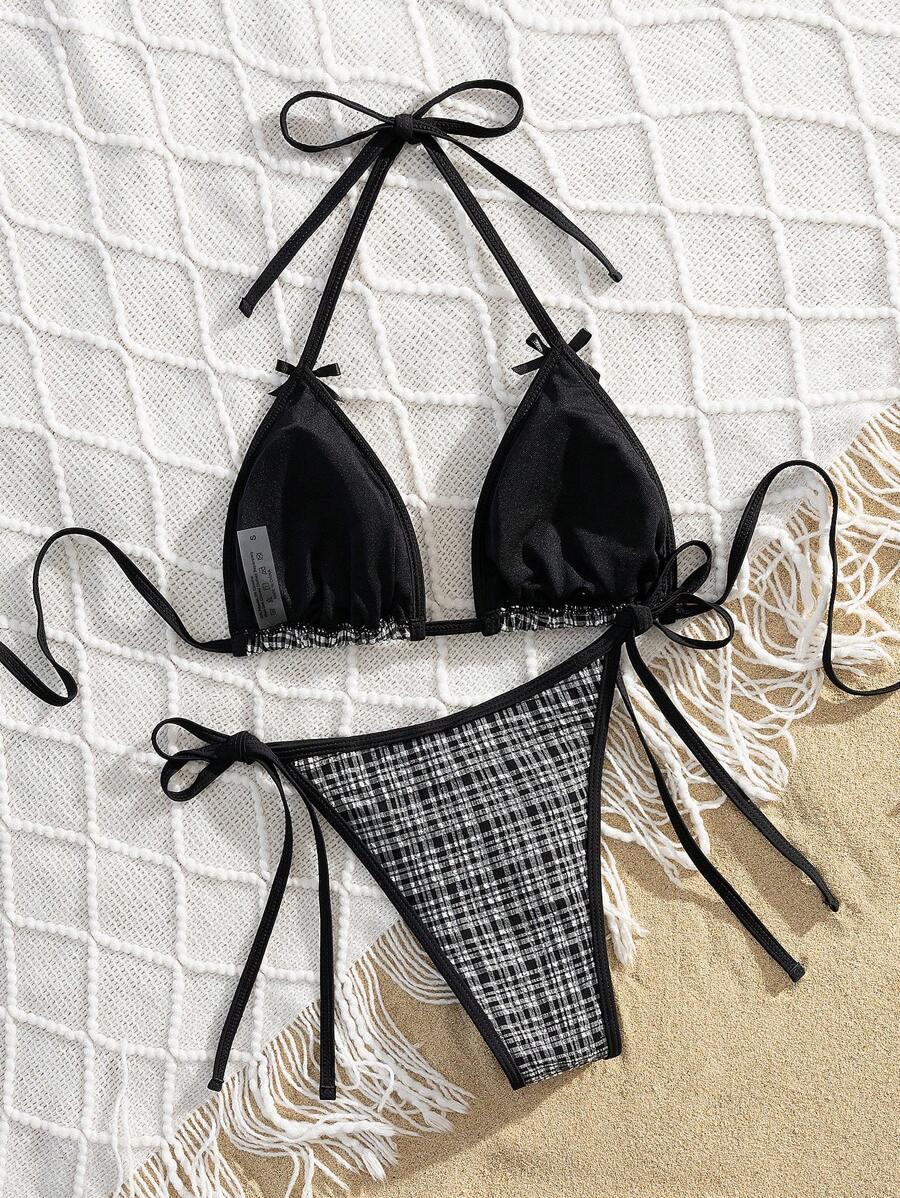 SHEIN DWUCZĘŚCIOWY STRÓJ KĄPIELOWY KRATKA S09__L