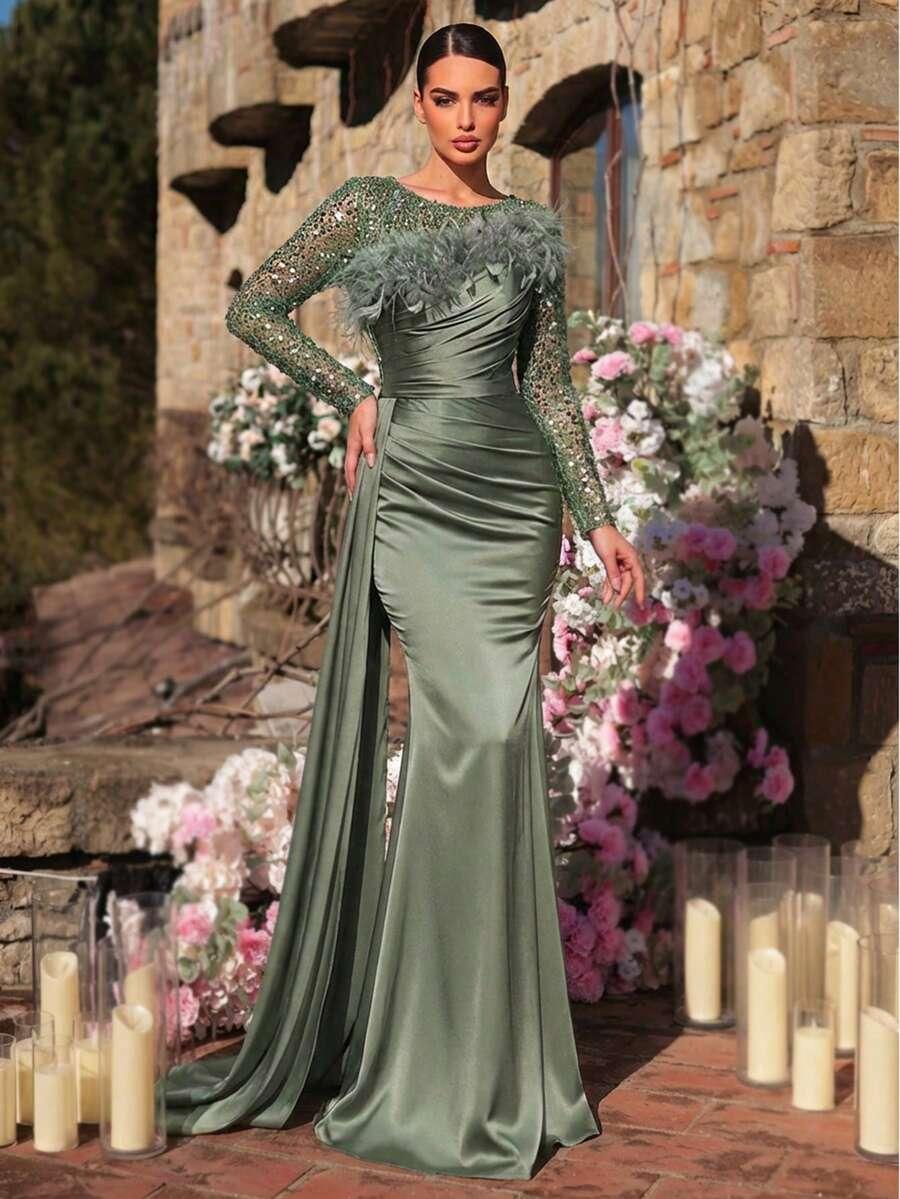 GLAMRAE ZIELONA SUKIENKA MAXI ZDOBIENIE S06__S