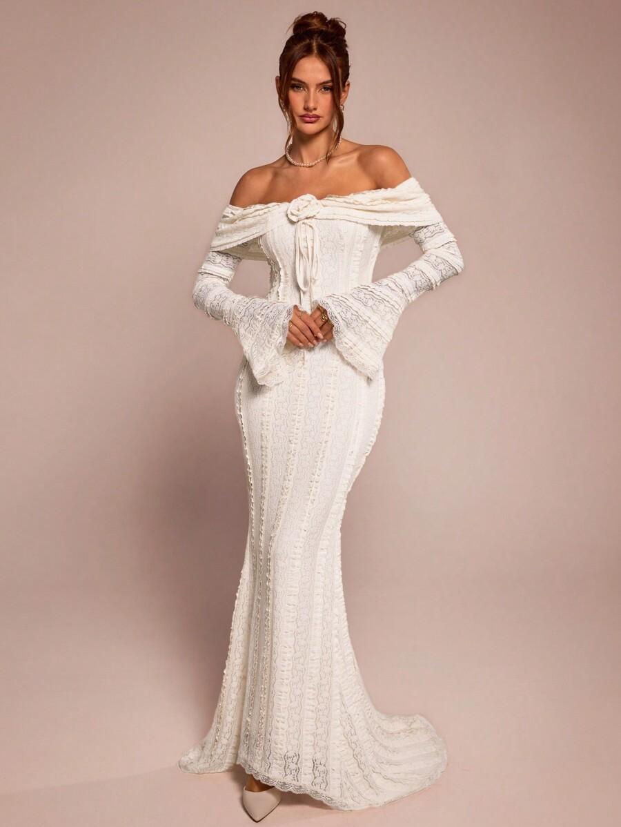 SHEIN BIAŁA SUKIENKA MAXI KORONKA S06__L