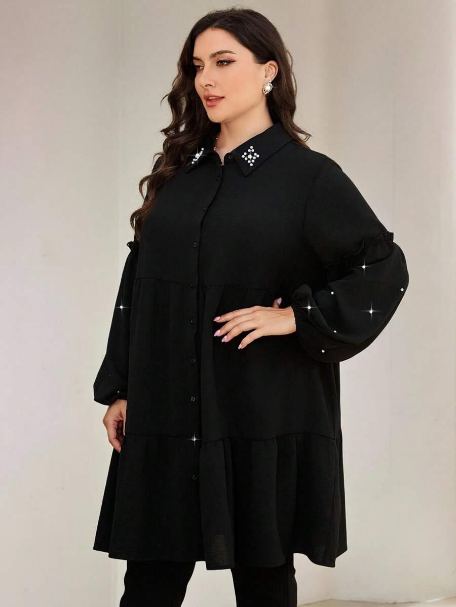 SHEIN CZARNA KOSZULA ZDOBIENIE W01__50