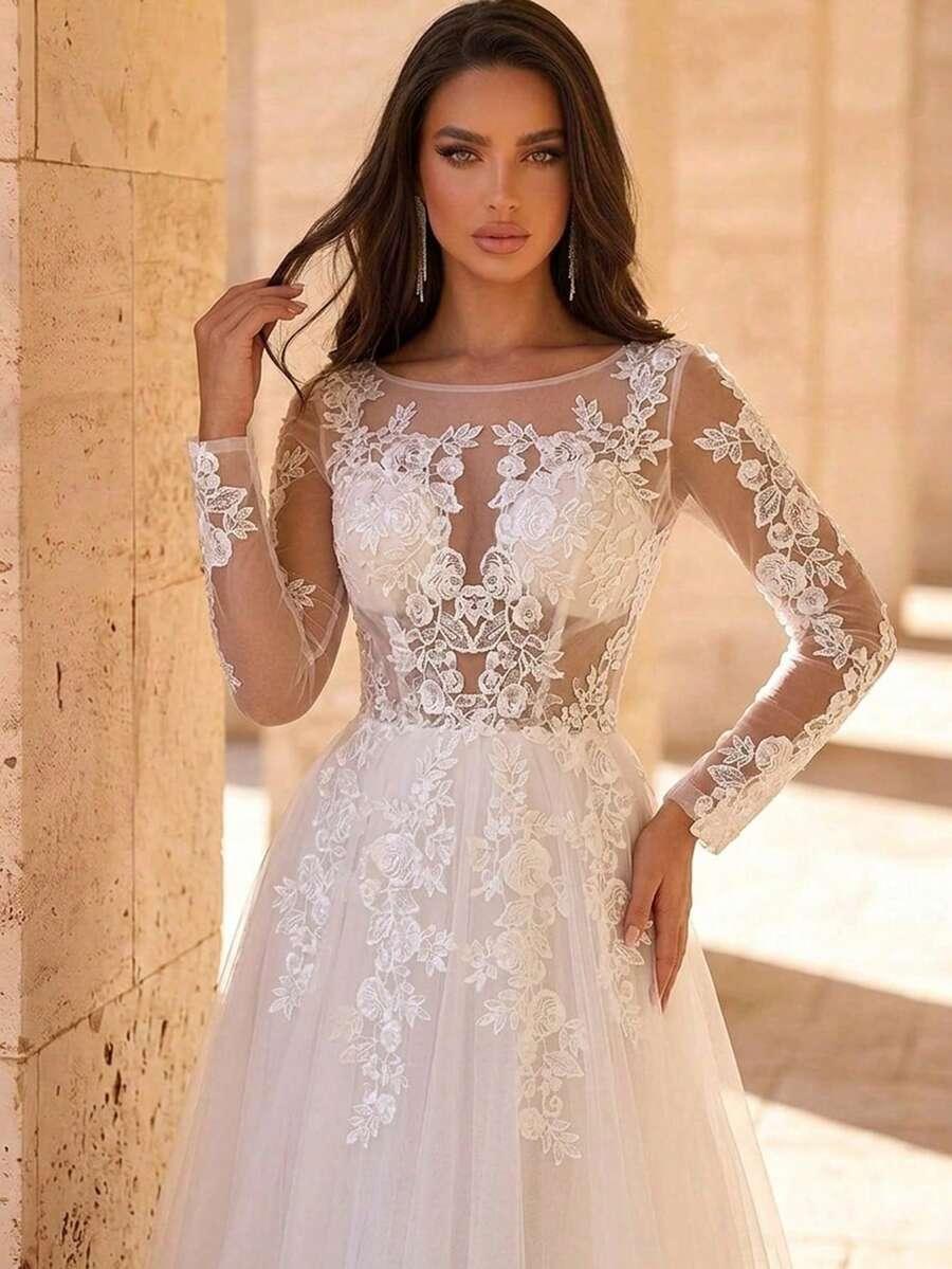 GLAMRAE SUKNIA ŚLUBNA DŁUGI RĘKAW S06__36