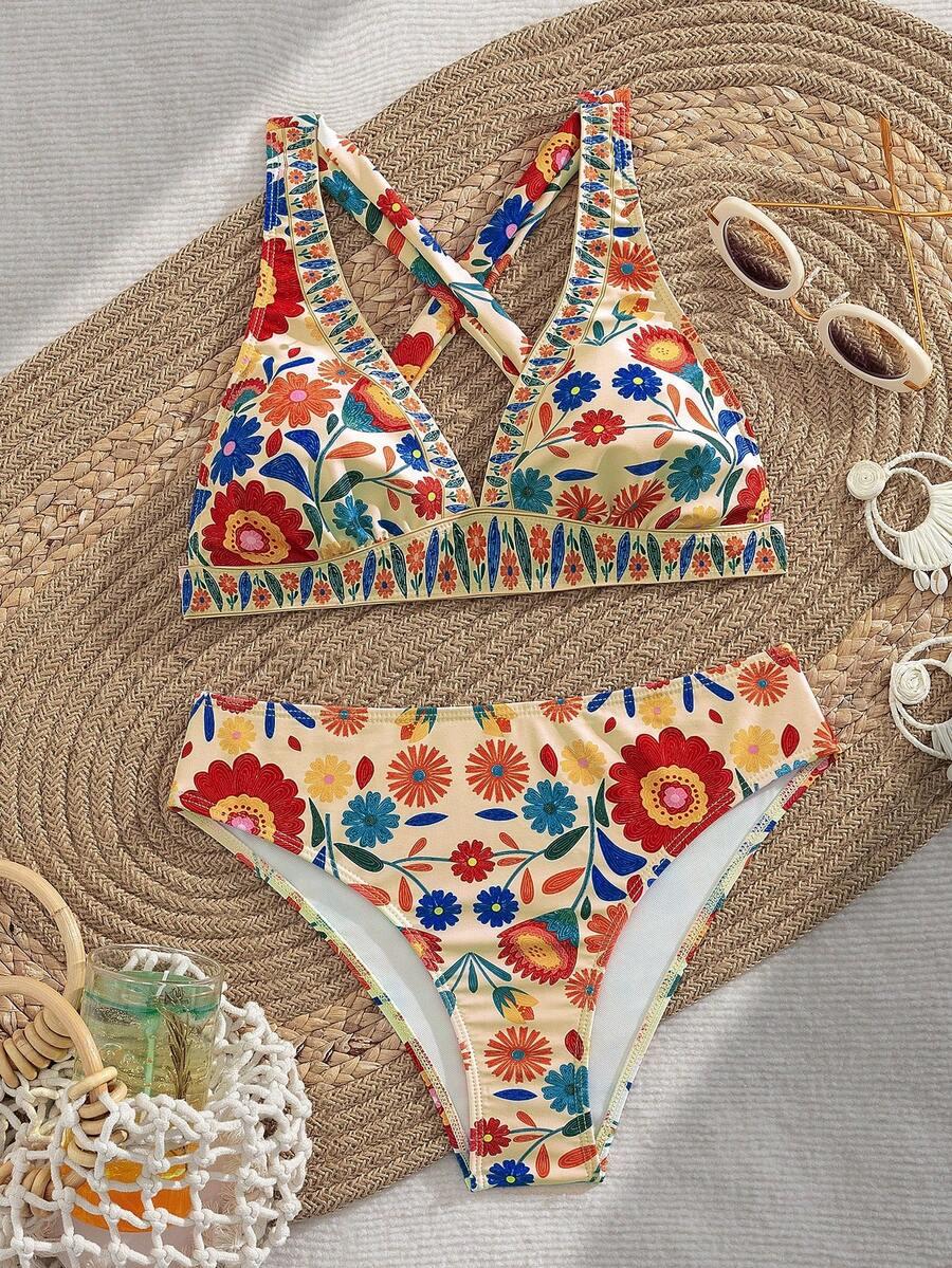 SHEIN DWUCZĘŚCIOWY STRÓJ KĄPIELOWY PRINT S09__M