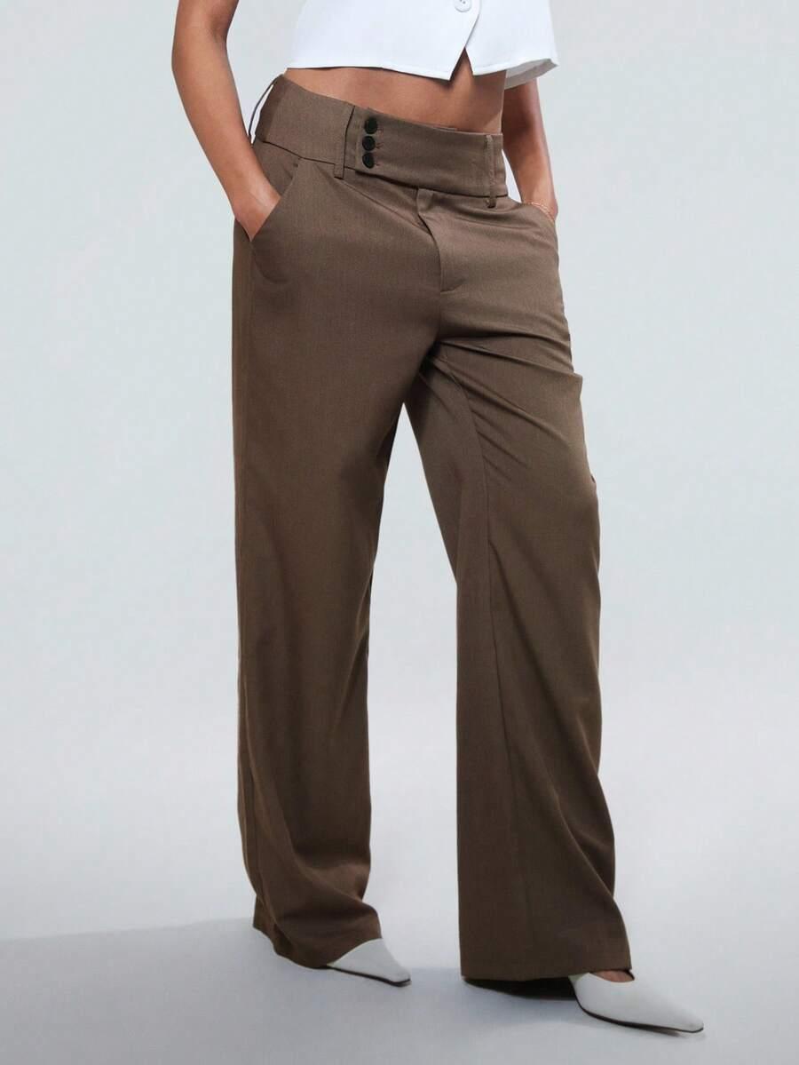 SHEIN BRĄZOWE SPODNIE ELEGANCKIE S06__S