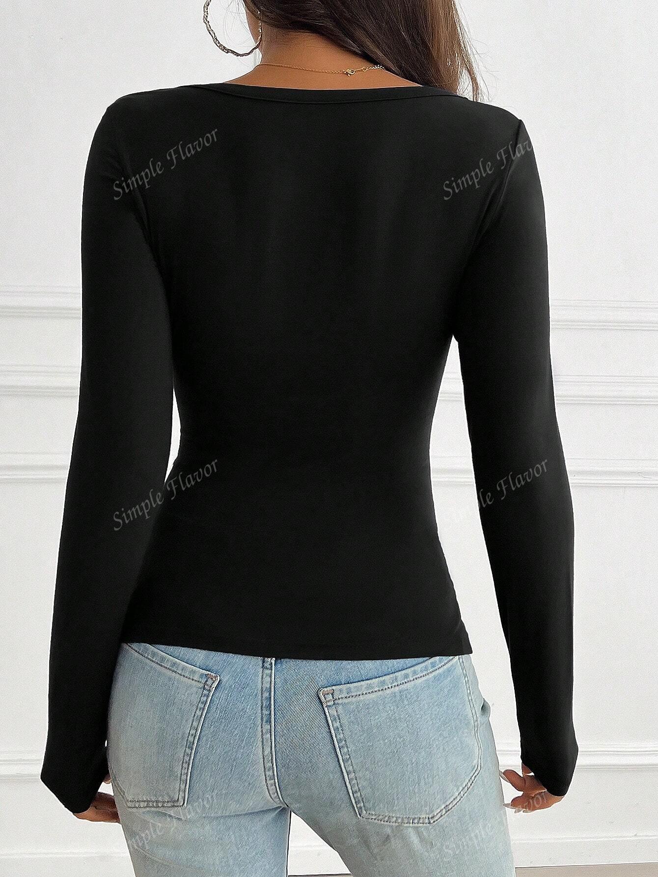 SHEIN CZARNA BLUZKA Z DŁUGIM RĘKAWEM S06__M