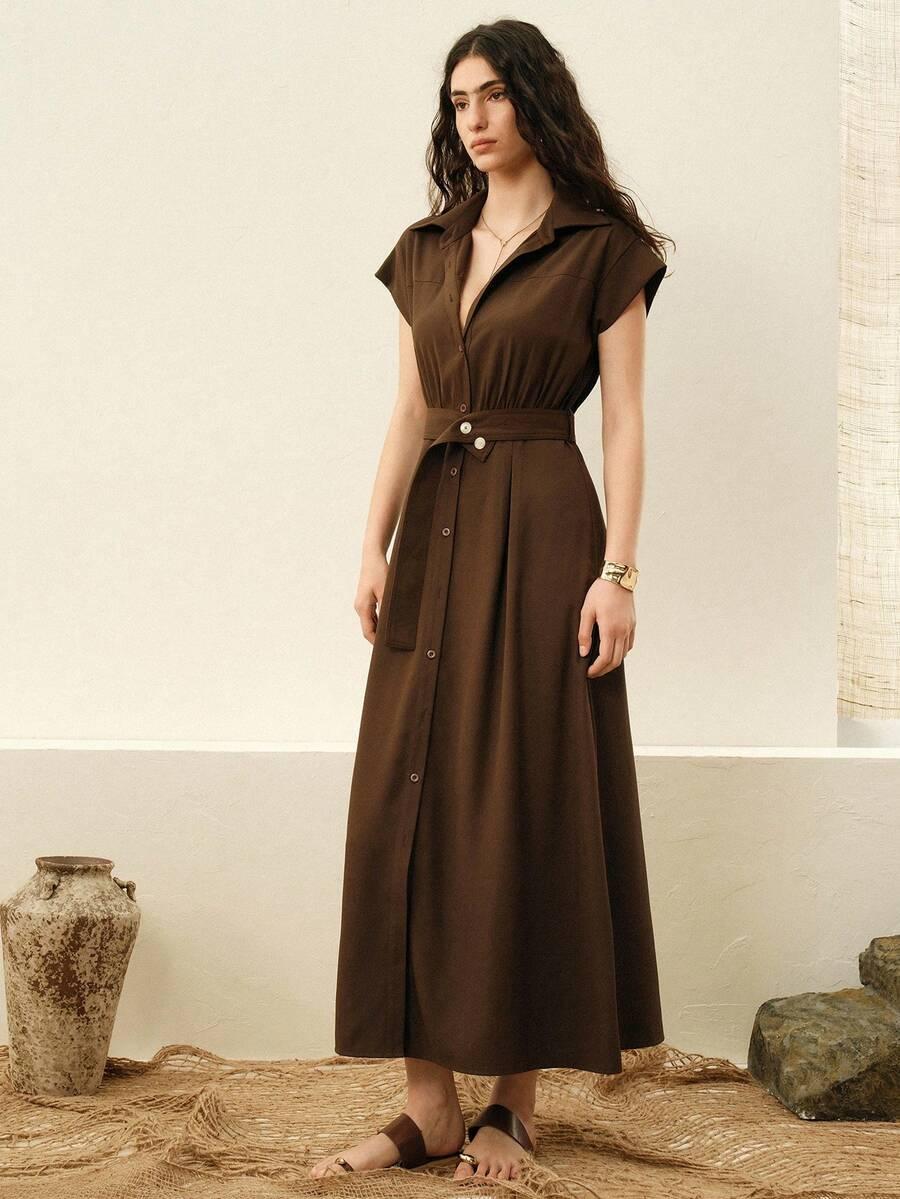 SHEIN BRĄZOWA MIDI SUKIENKA S06__L