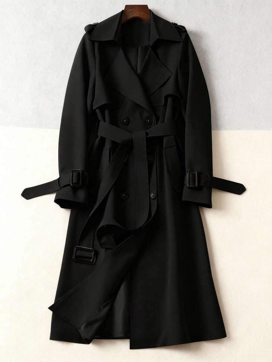 SHEIN CZARNY KLASYCZNY PŁASZCZ S06__L