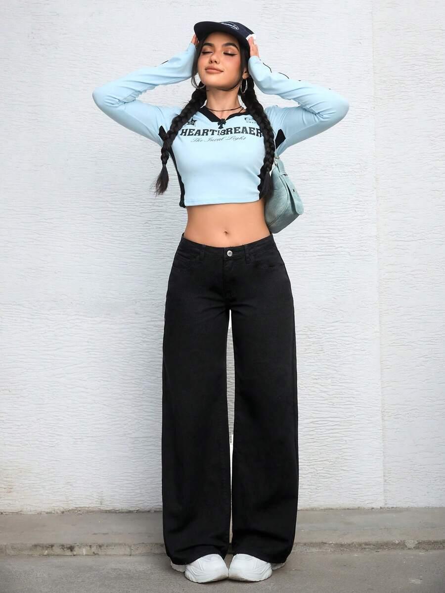 SHEIN CZARNE SPODNIE JEANSOWE WYSOKI STAN PK01__M
