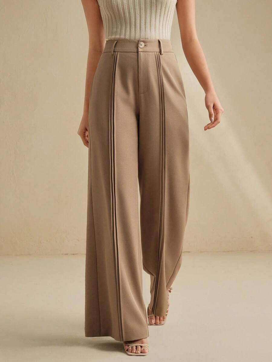 SHEIN BRĄZOWE SPODNIE SZEROKA NOGAWKA S06__L