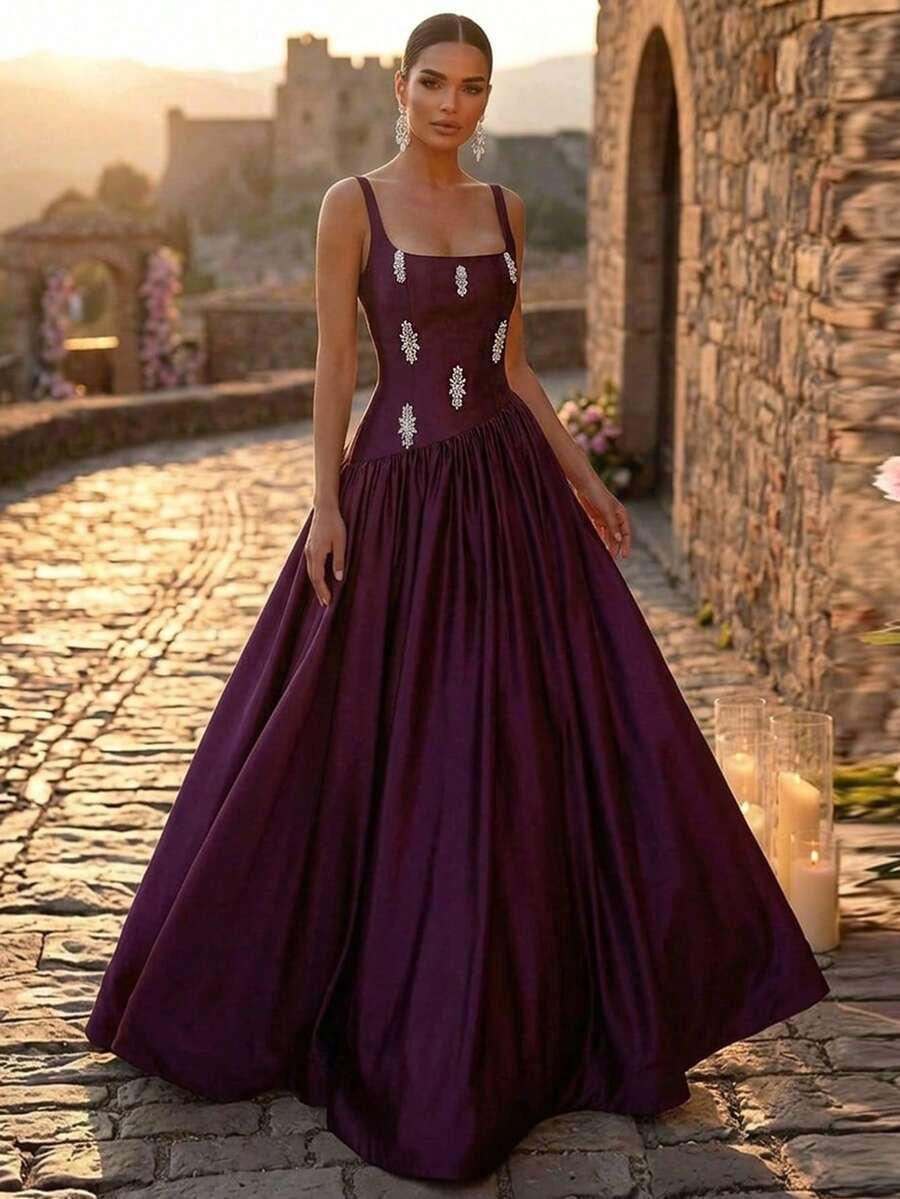 GLAMRAE FIOLETOWA MAXI SUKIENKA ZDOBIENIE S09__M