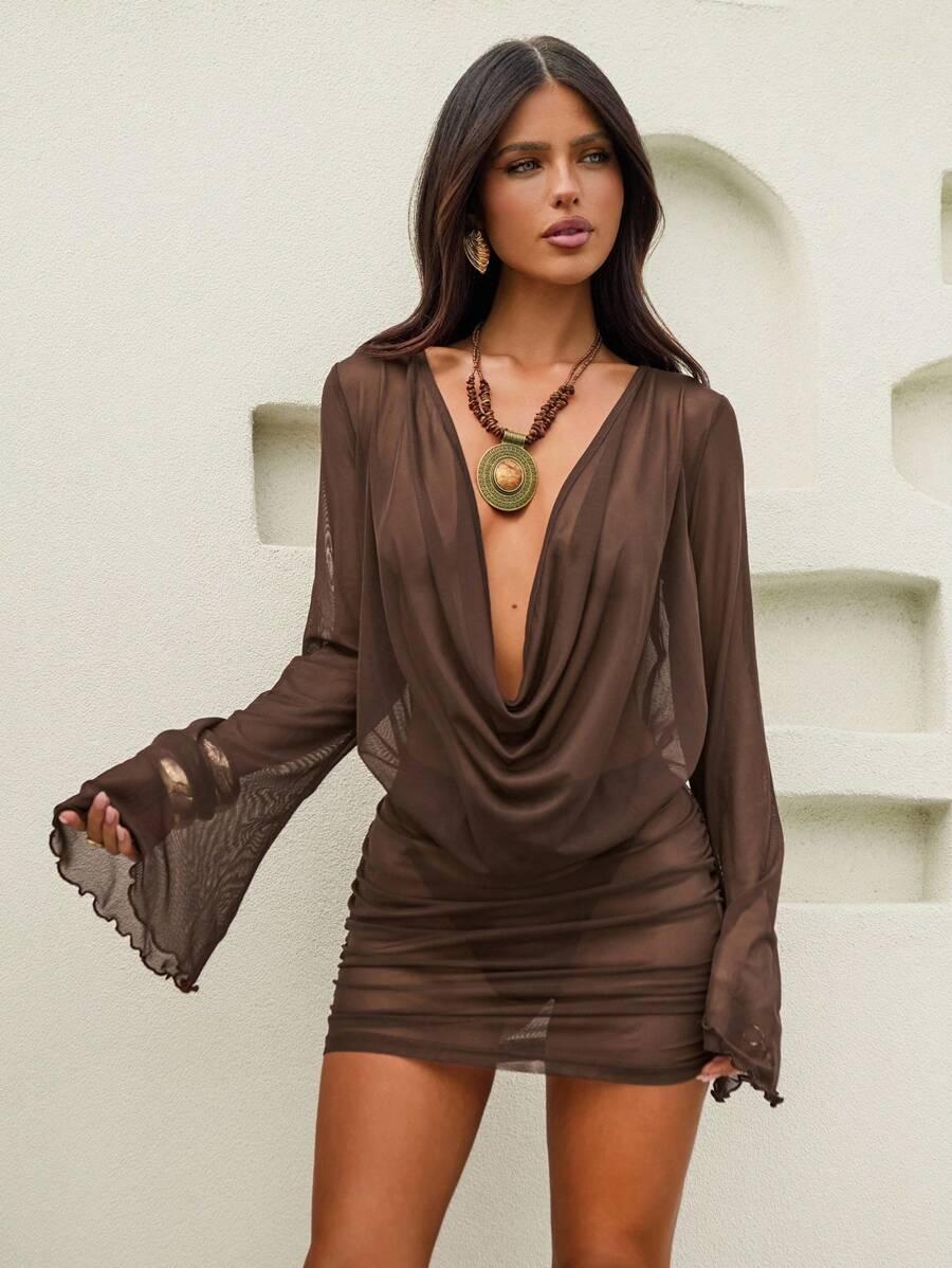 SWIM GLAMINE BRĄZOWA MINI SUKIENKA S06__L