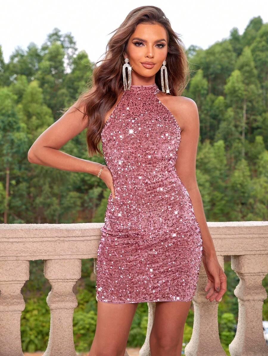 SHEIN RÓŻOWA MINI SUKIENKA ZDOBIENIA S06__L