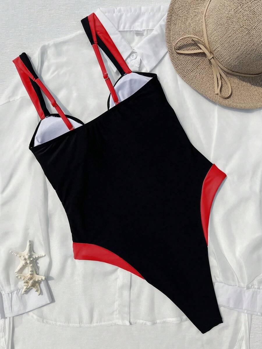 SHEIN JEDNOCZĘŚCIOWY STRÓJ KĄPIELOWY KONTRAST S09__S
