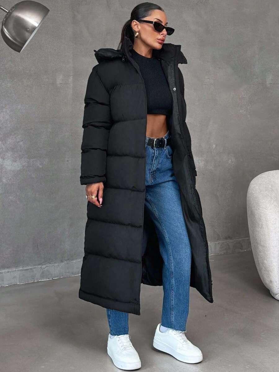 SHEIN CZARNA PIKOWANA KURTKA KAPTUR W01__S