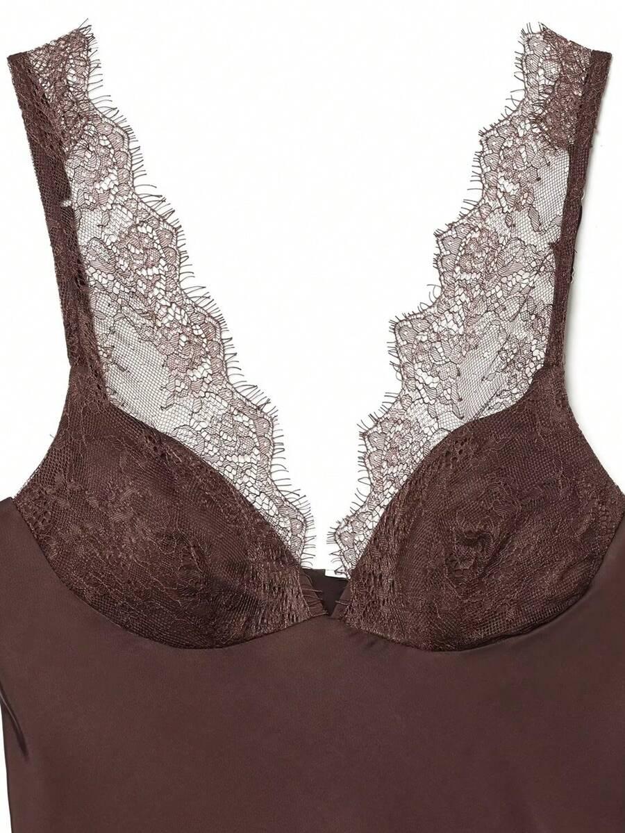 SHEIN BRĄZOWY SATYNOWY TOP S06__L