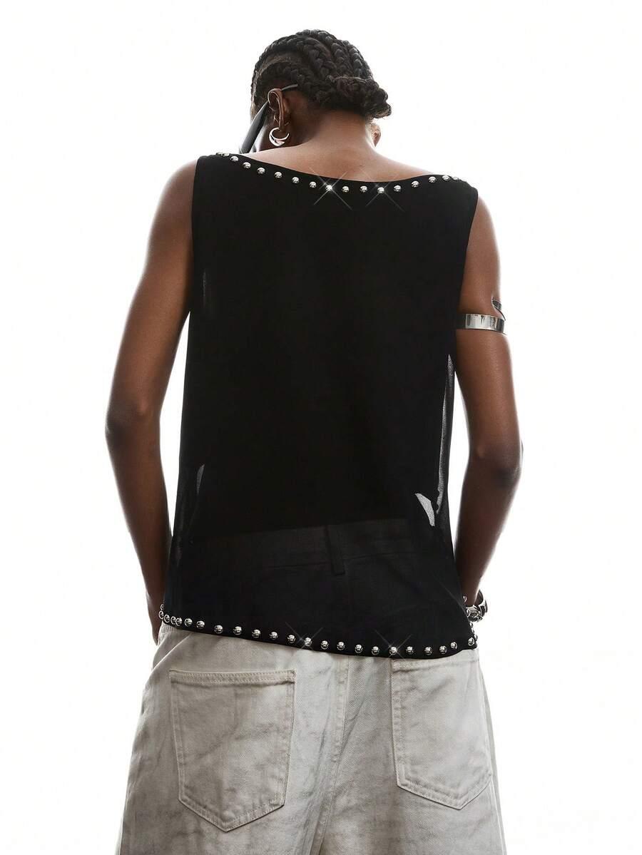 SHEIN CZARNY TOP ZDOBIENIE S06__M