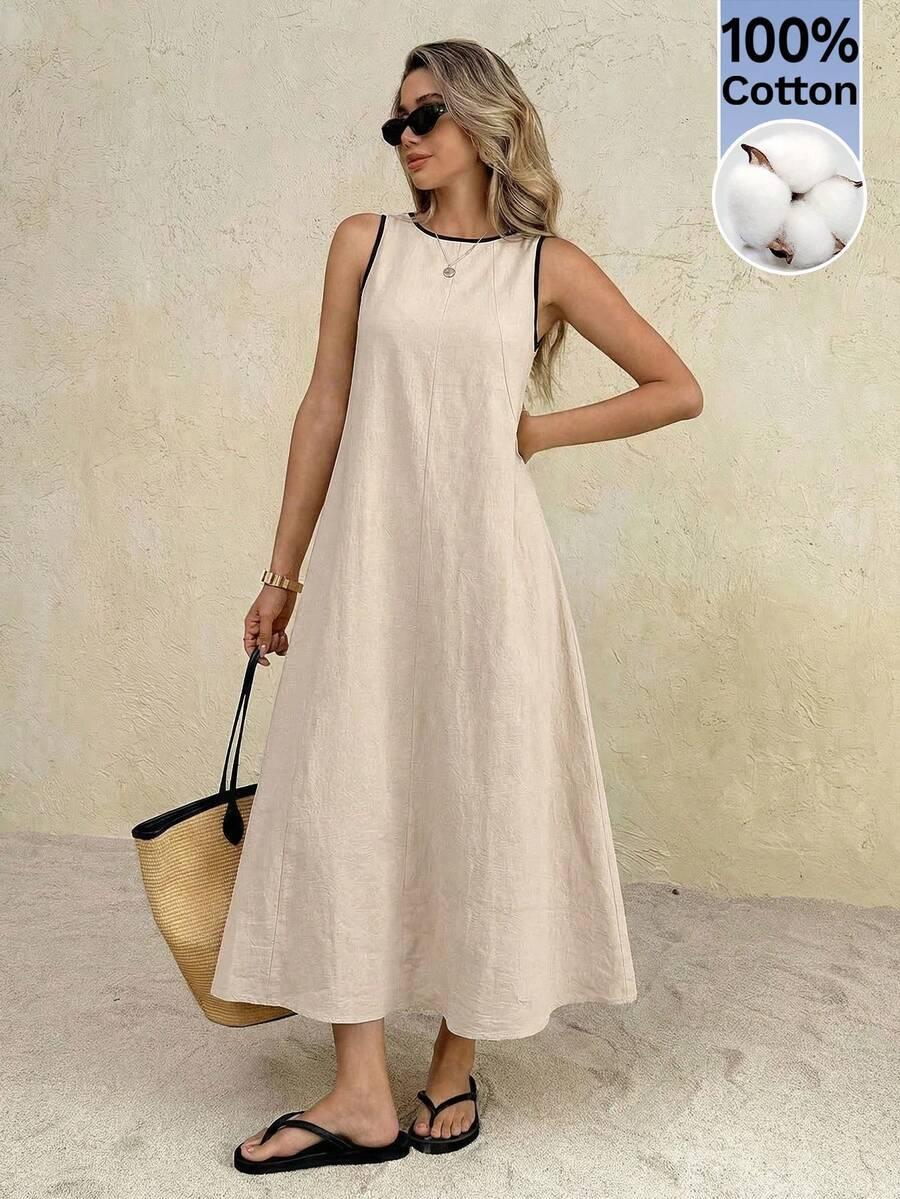 SHEIN BEŻOWA MAXI SUKIENKA S06__S