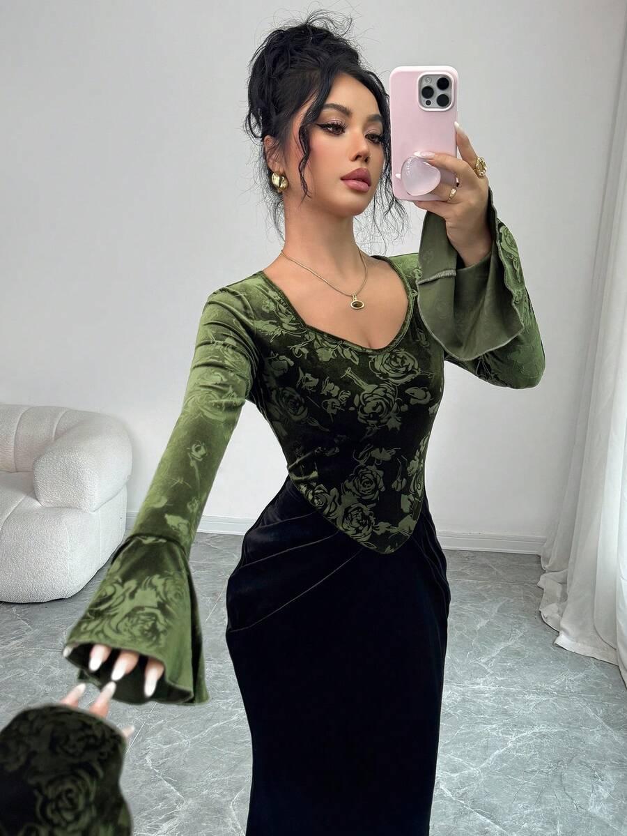 ELENZGA MAXI SUKIENKA WZÓR KWIATY S06__XL