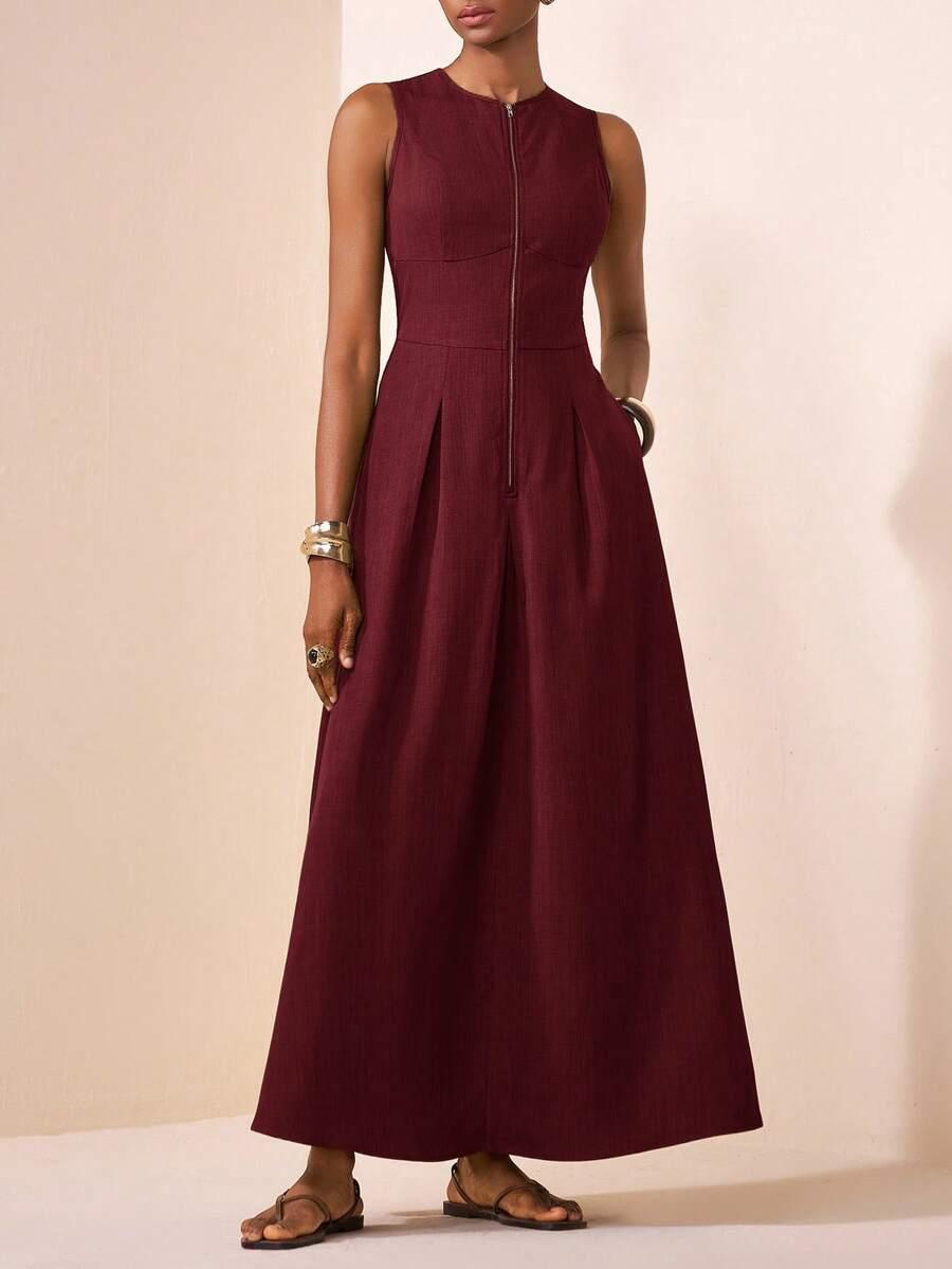 SHEIN CZERWONA MAXI SUKIENKA ZAMEK S06__L