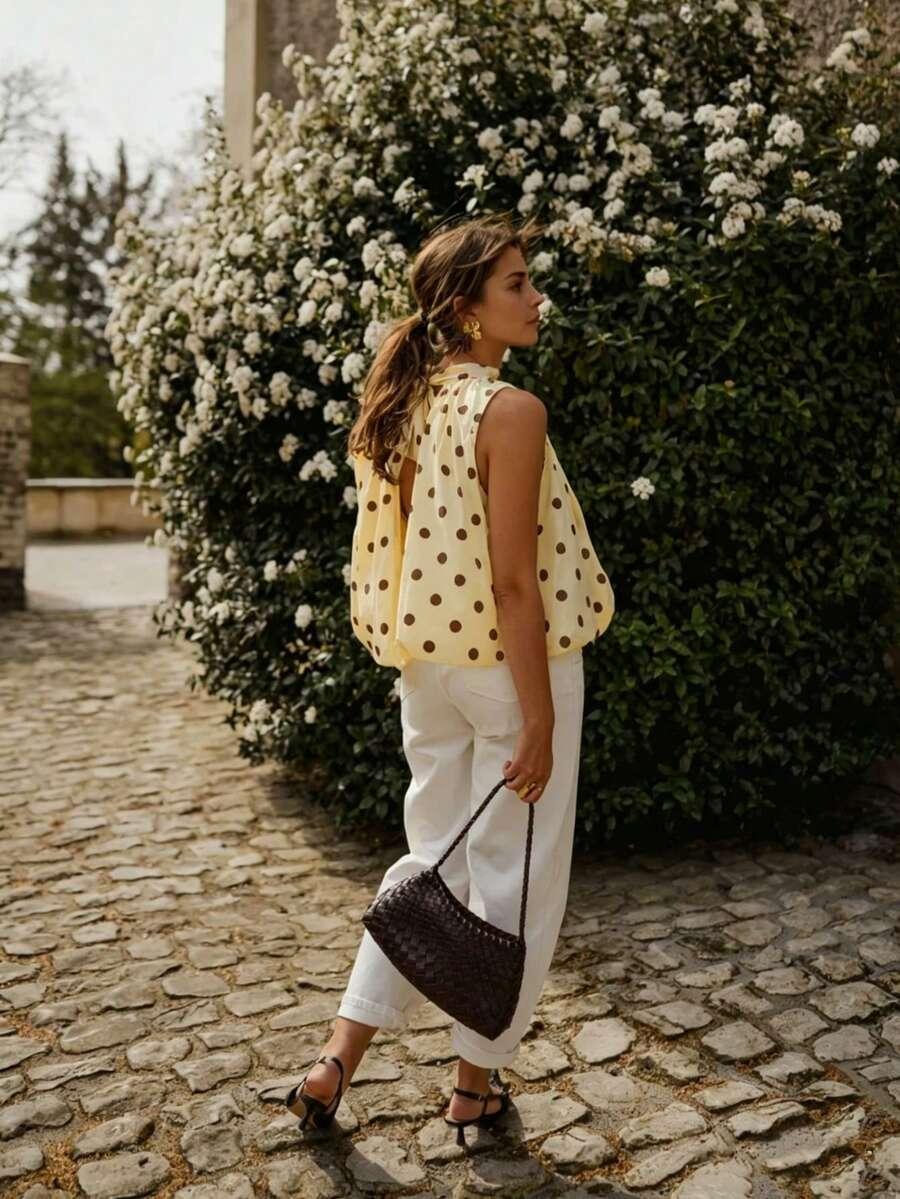 SHEIN BLUZKA BEZ RĘKAWÓW GROSZKI S09__M