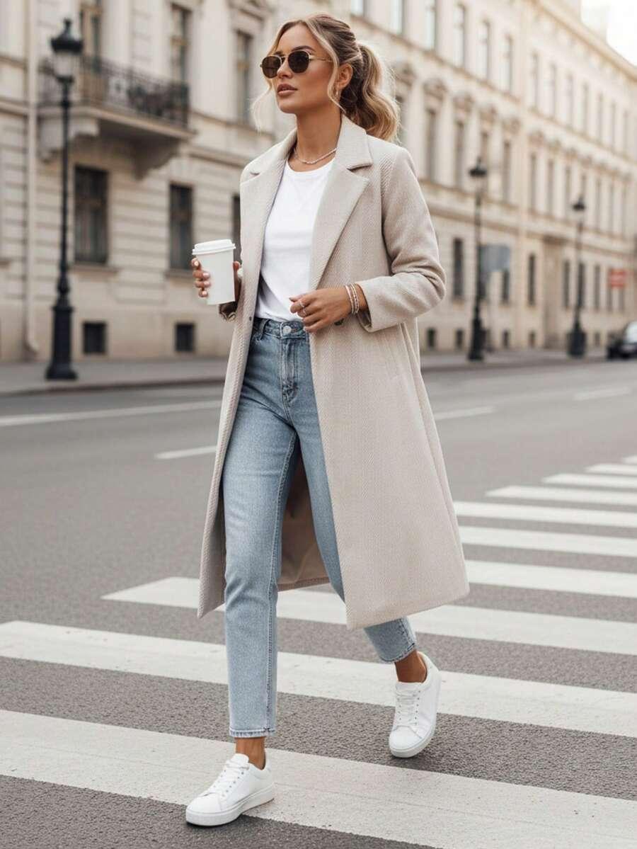 SHEIN BEŻOWY KLASYCZNY PŁASZCZ W01__OS