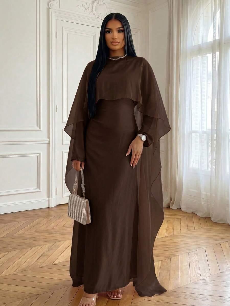 SHEIN BRĄZOWA SUKIENKA MAXI S06__M