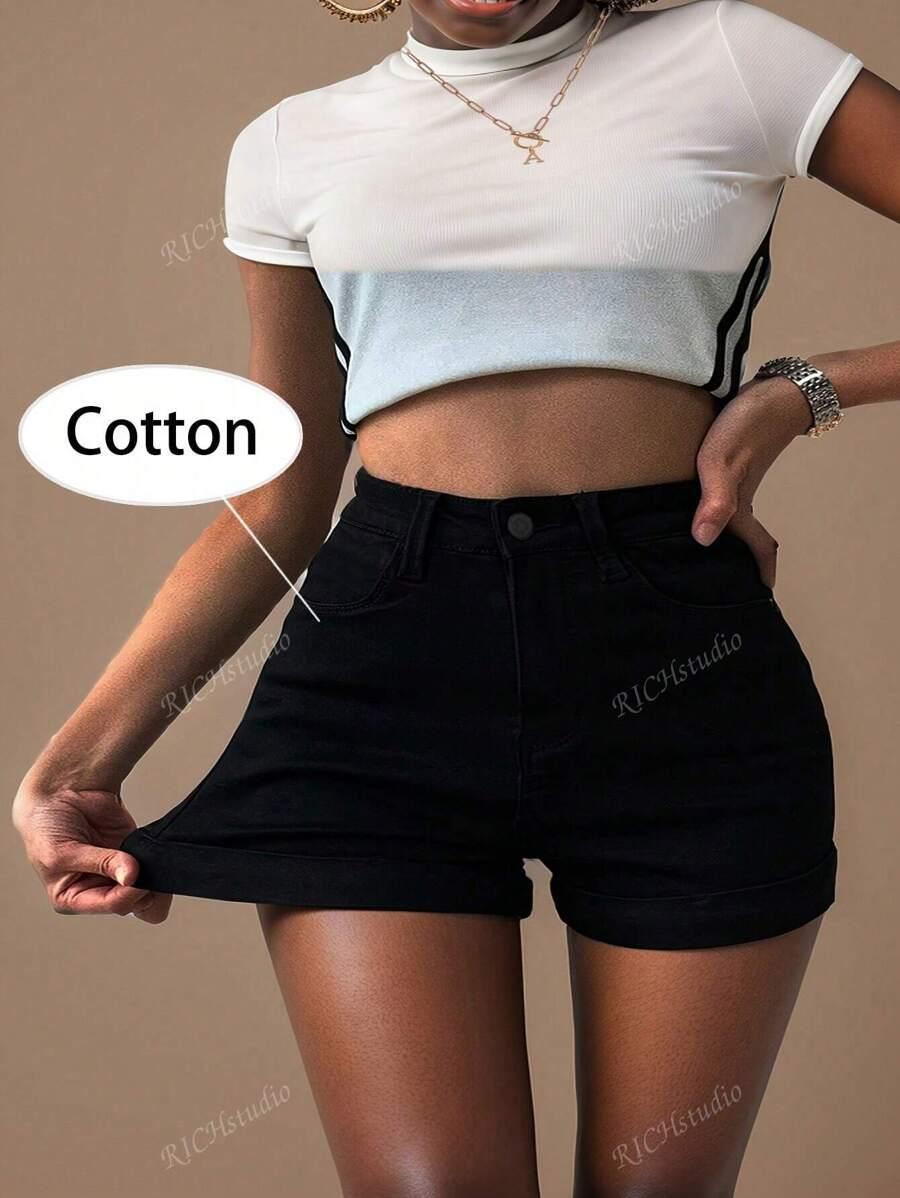 SHEIN CZARNE KRÓTKIE SPODENKI JEANS S06__S