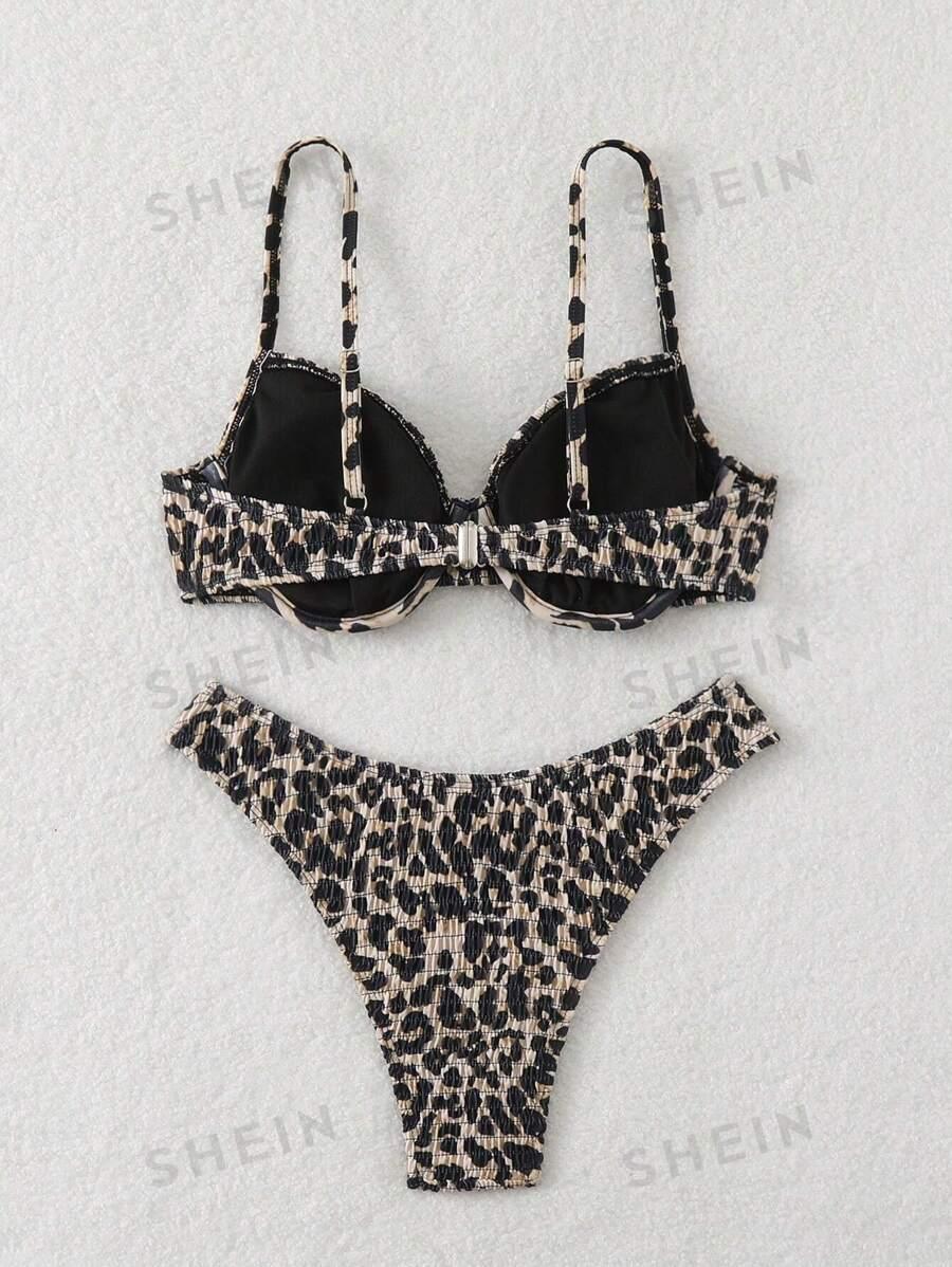SHEIN STRÓJ KĄPIELOWY DWUCZĘŚCIOWY ANIMAL PRINT RAMIĄCZKA S09__L