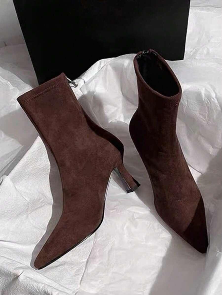 SHEIN BRĄZOWE BOTKI IMITACJA ZAMSZU W01__38