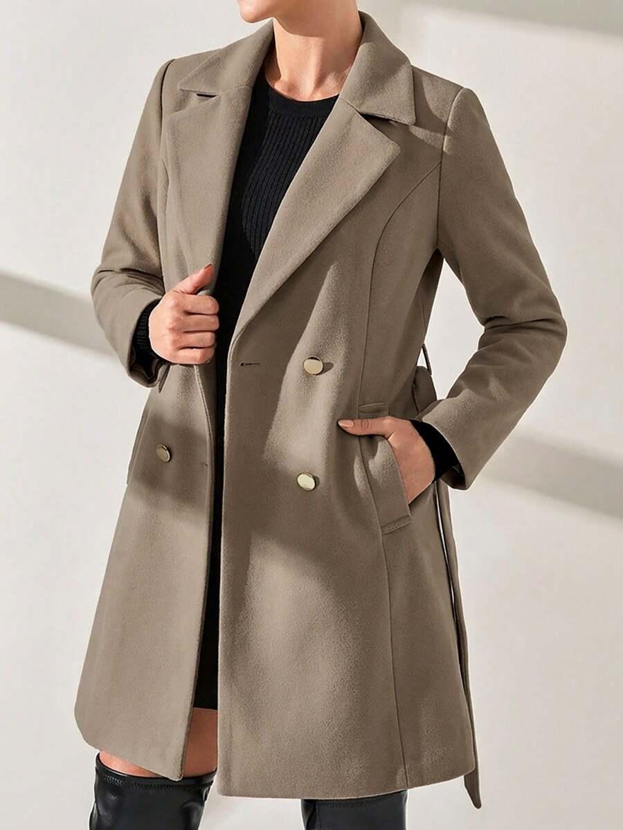 CLARA VERO BEŻOWY KLASYCZNY PŁASZCZ W01__L