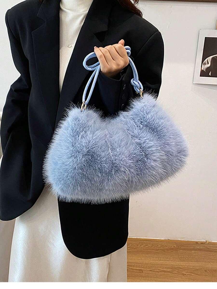 SHEIN NIEBIESKA TOREBKA SZTUCZNE FUTERKO S07__35X12X18