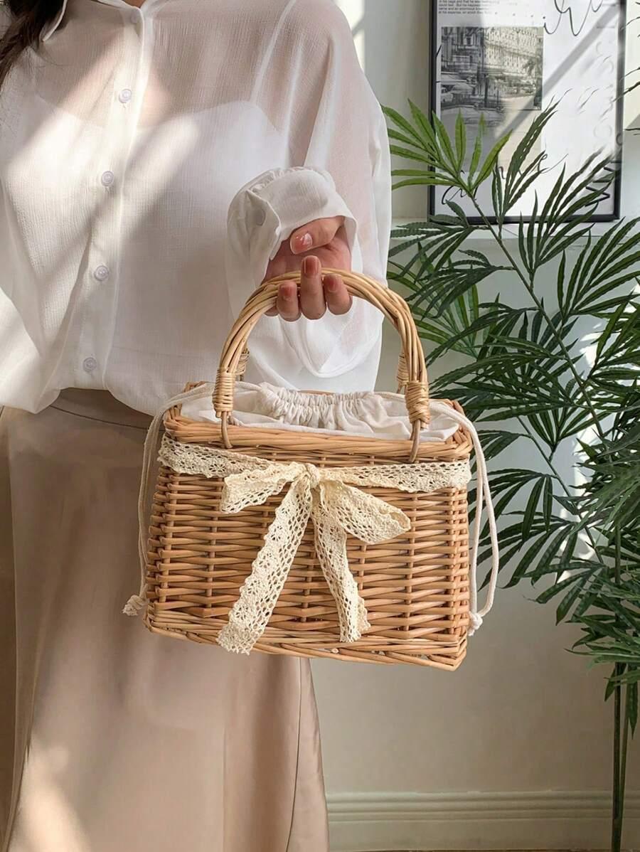 SHEIN BEŻOWY KOSZYK KOKARDA S07__23X13X16