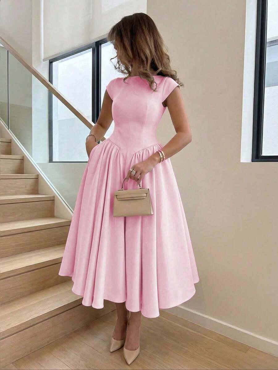 SHEIN RÓŻOWA ROZKLOSZOWANA SUKIENKA S09__L