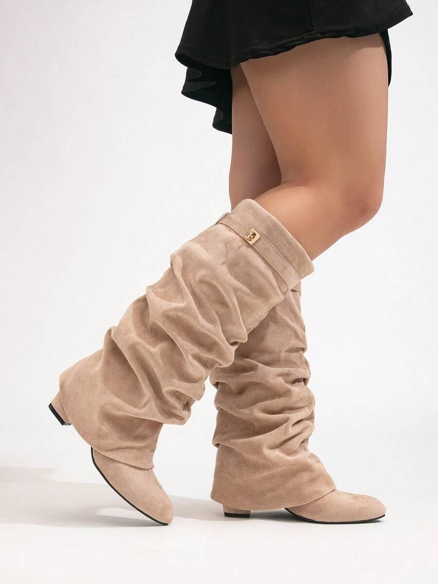 SHEIN BEŻOWE KOZAKI IMITACJA ZAMSZU W01__42