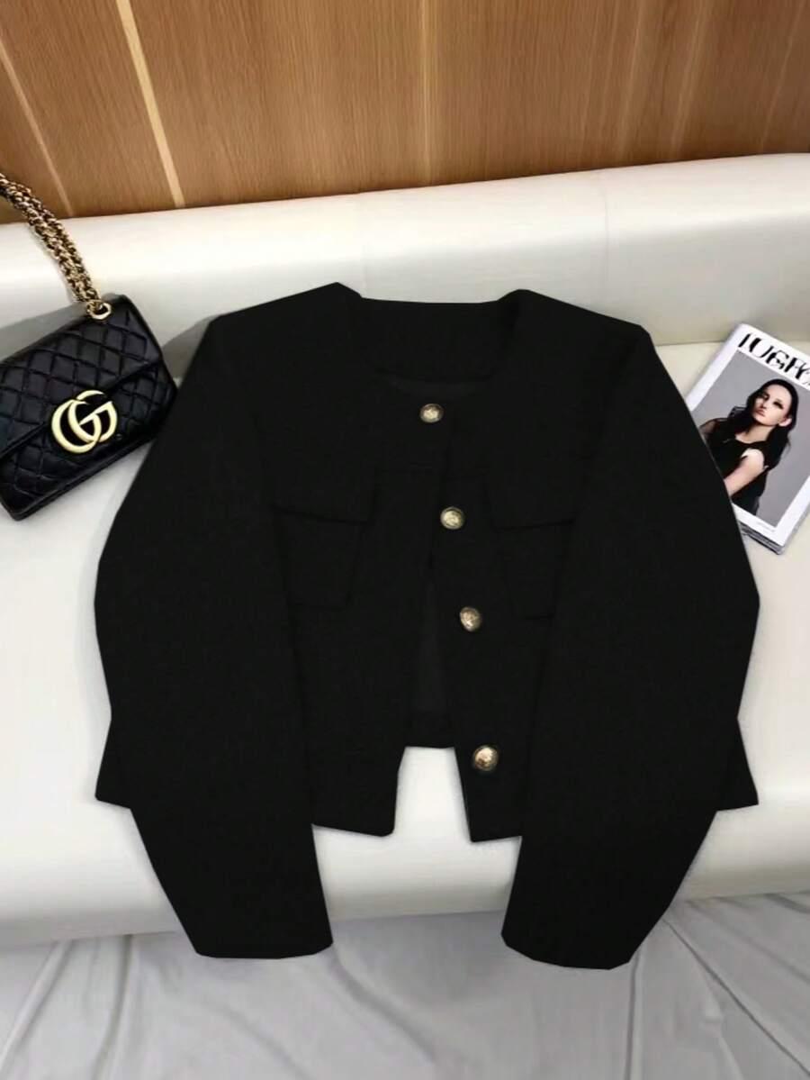 SHEIN CZARNA KURTKA GUZIKI PK01__L
