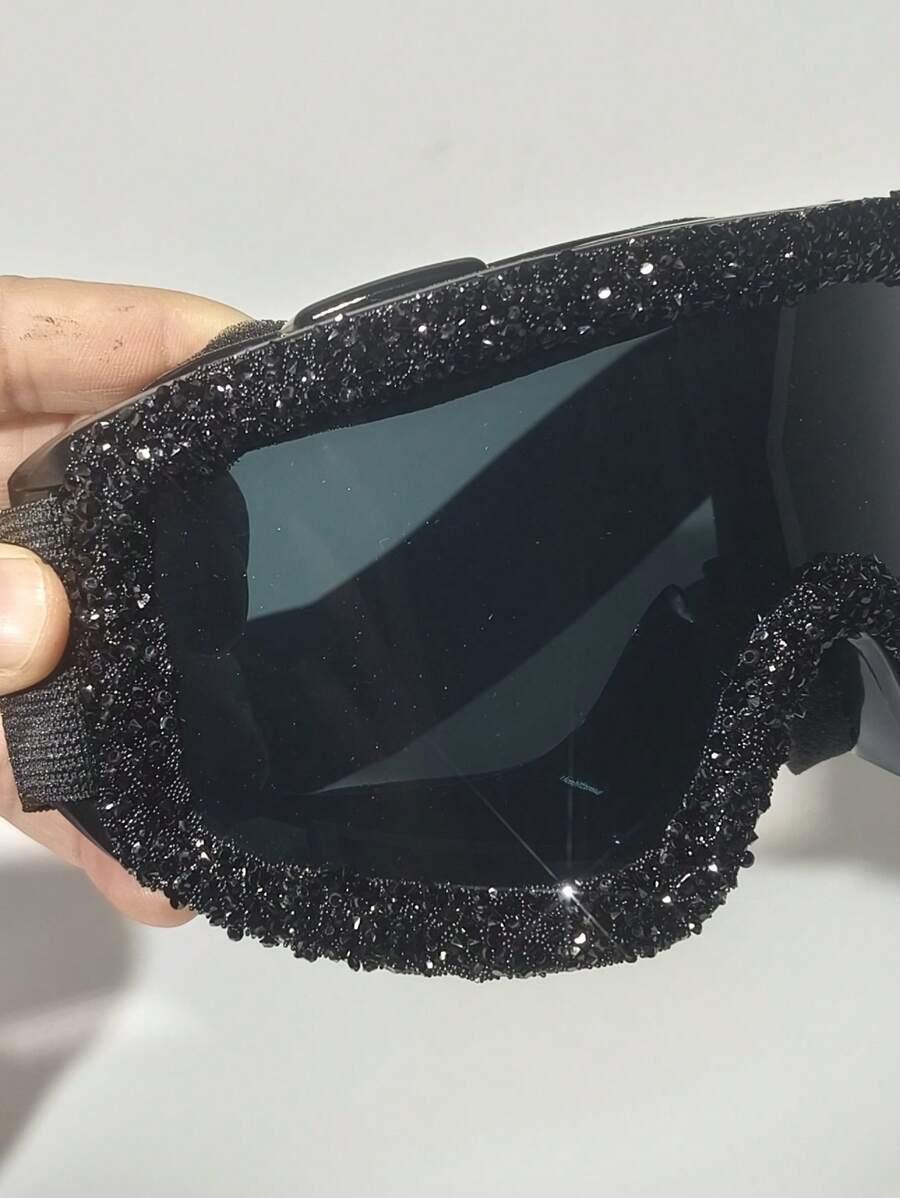 SHEIN CZARNE OKULARY GOGLE NARCIARSKIE ZDOBIENIE