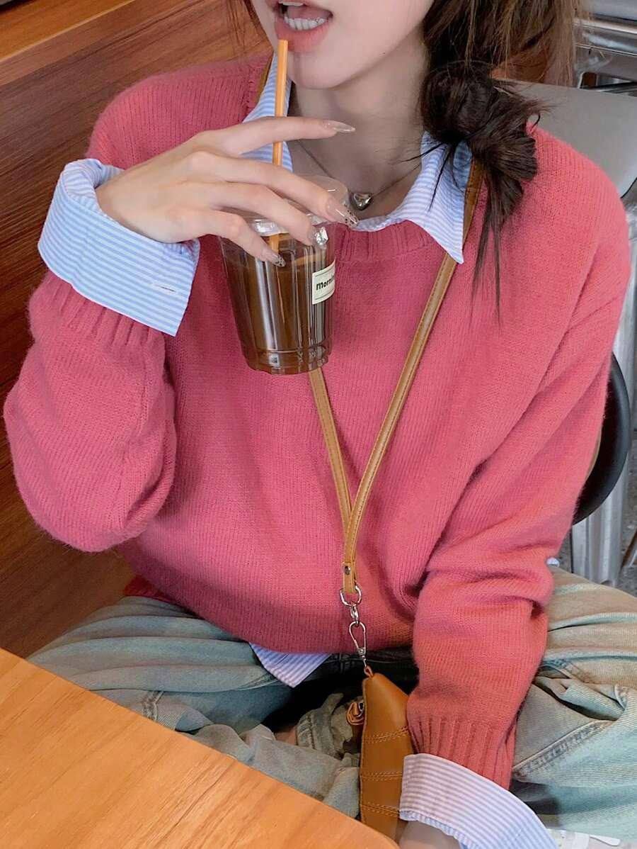 DAZY RÓŻOWY SWETER OKRĄGŁY DEKOLT S09__L
