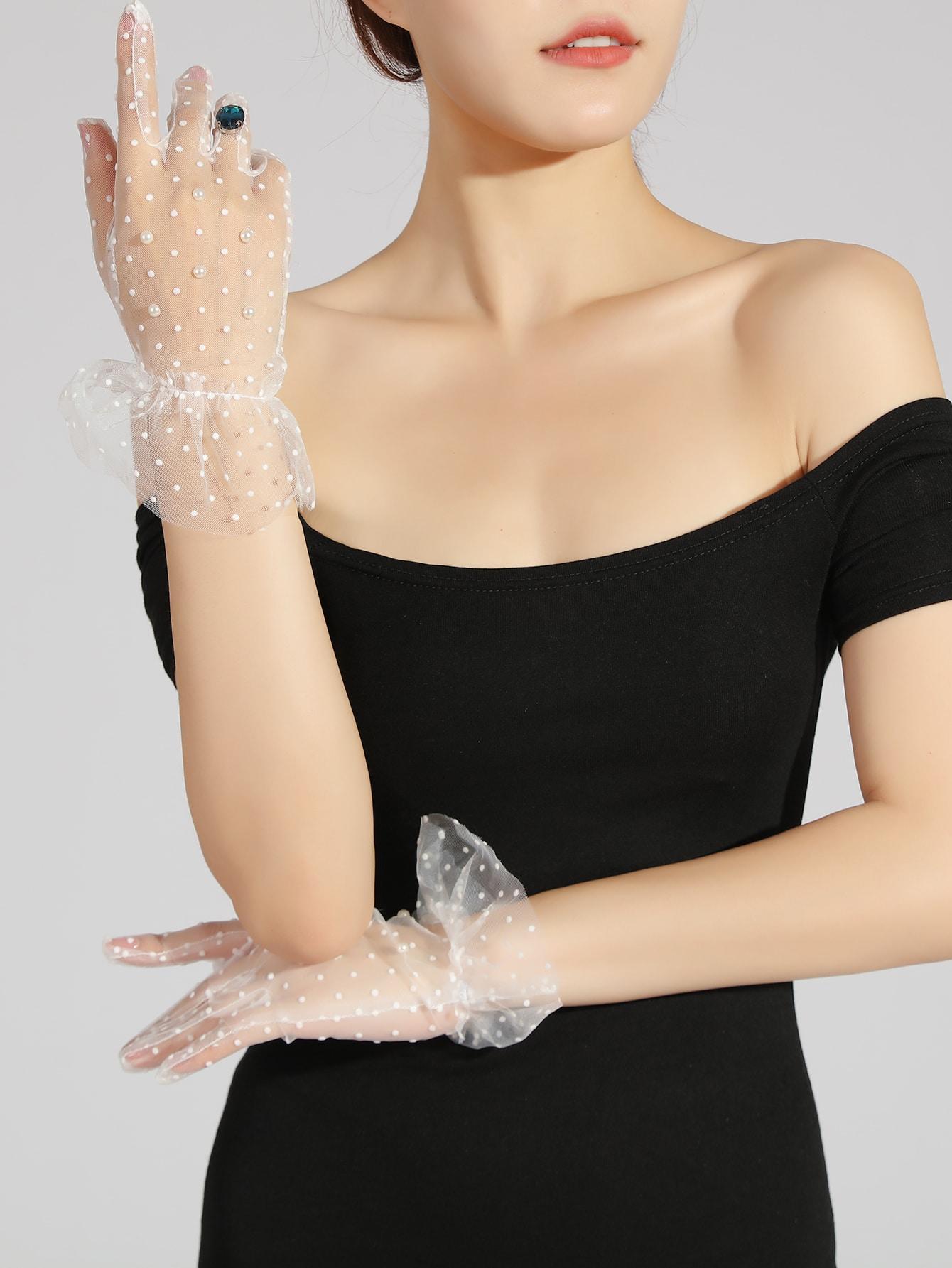 SHEIN BIAŁE RĘKAWICZKI ZDOBIENIE S07__OS