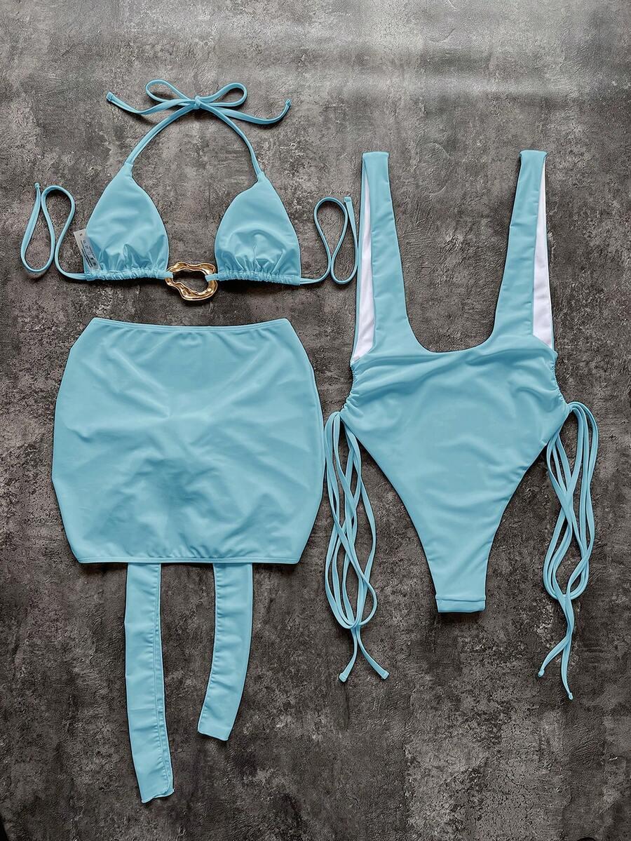 SHEIN NIEBIESKI TRZYCZĘŚCIOWY KOMPLET BIKINI S09__M